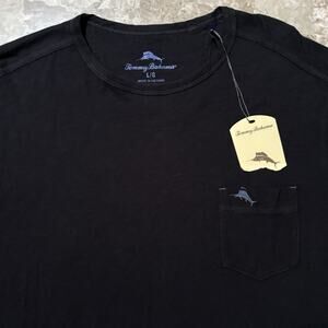 Tommy Bahama Shirt Mens Large Black Solid Short Sleeve Tee Cotton Pocket NEW